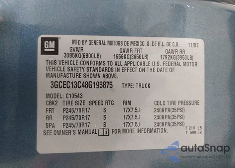 2008 Chevrolet Silverado 1500 Ls z USA, uszkodzony, nr VIN 3GCEC13C48G195875